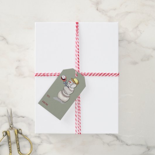 Baseball Snowman Kerstmis Cadeaulabel (Met Touw)