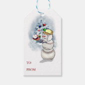 Baseball Snowman Kerstmis Cadeaulabel (Voorkant)