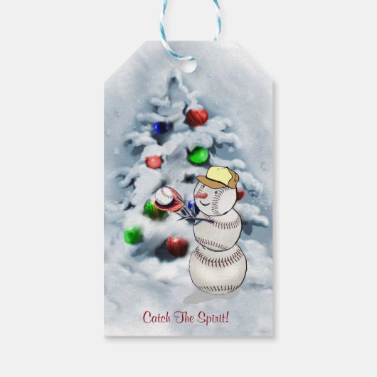 Baseball Snowman Kerstmis Cadeaulabel (Achterkant)