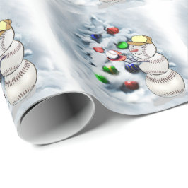 Baseball Snowman Kerstmis Cadeaupapier