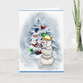 Baseball Snowman Kerstmis Feestdagen Kaart