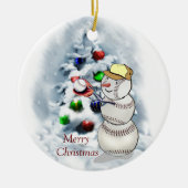 Baseball Snowman Kerstmis Keramisch Ornament (Voorkant)