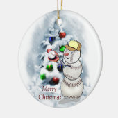 Baseball Snowman Kerstmis Keramisch Ornament (Links)
