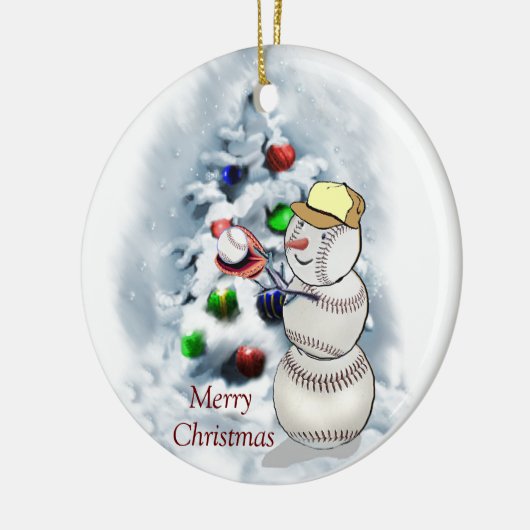 Baseball Snowman Kerstmis Keramisch Ornament (Links)