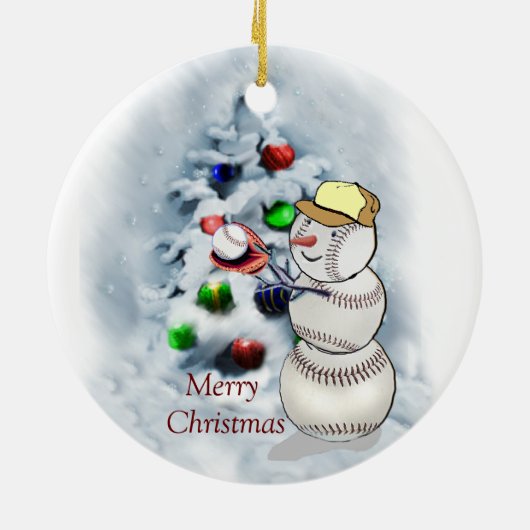 Baseball Snowman Kerstmis Keramisch Ornament (Achterkant)