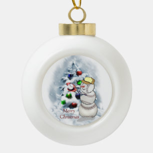 Baseball Snowman Kerstmis Keramische Bal Ornament