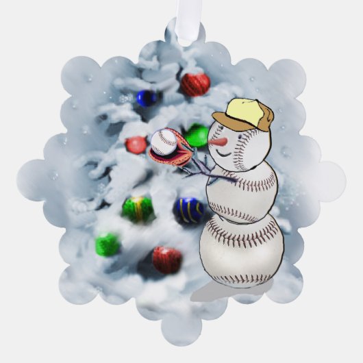 Baseball Snowman Kerstmis Ornament Kaart (Voorkant)