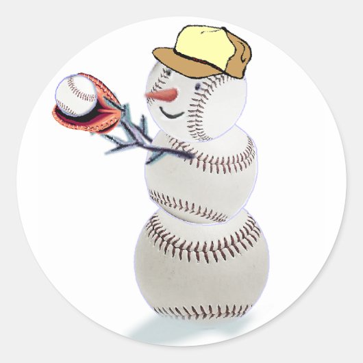 Baseball Snowman Kerstmis Ronde Sticker (Voorkant)
