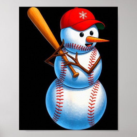 Baseball Snowman Merry Christmas Xmas Pajamas Men  Poster (Voorkant)