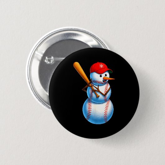 Baseball Snowman Merry Christmas Xmas Pajamas Men  Ronde Button 5,7 Cm (Voorkant /achterkant)