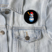 Baseball Snowman Merry Christmas Xmas Pajamas Men  Ronde Button 5,7 Cm (In situ)