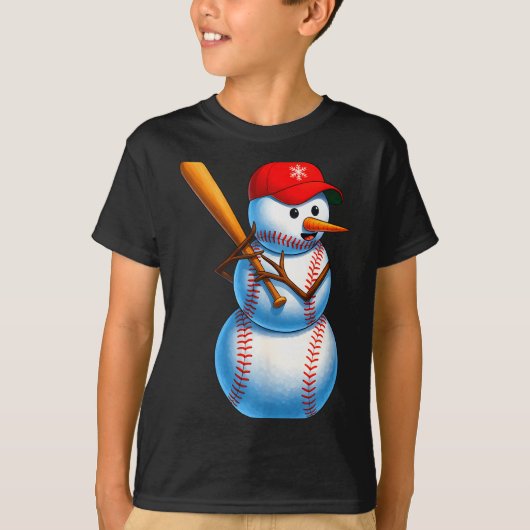 Baseball Snowman Merry Christmas Xmas Pajamas Men T-shirt (Voorkant)