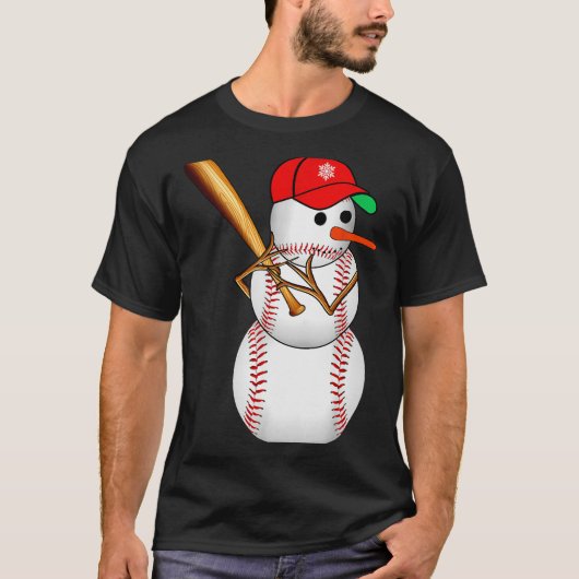 Baseball Snowman Snow Christmas Xmas Men Women  T-shirt (Voorkant)