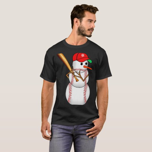Baseball Snowman Snow Christmas Xmas Men Women  T-shirt (Voorkant volledig)