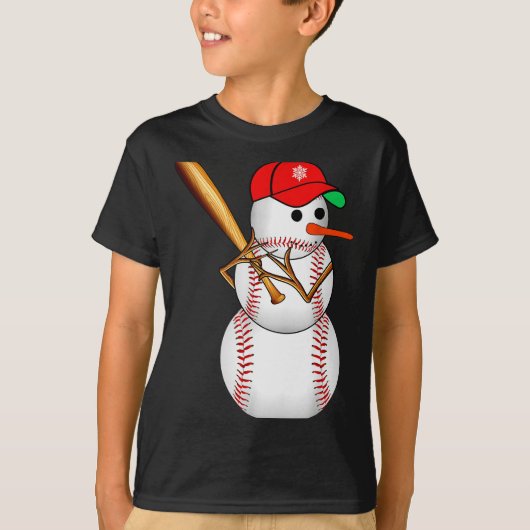 Baseball Snowman Snow Christmas Xmas Men Women  T-shirt (Voorkant)