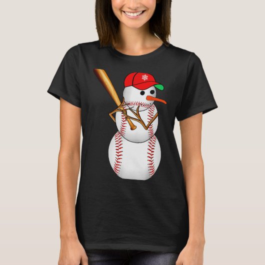 Baseball Snowman Snow Christmas Xmas Men Women T-shirt (Voorkant)