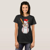 Baseball Snowman Snow Christmas Xmas Men Women T-shirt (Voorkant volledig)