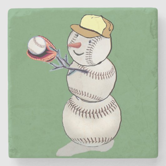 Baseball Snowman Stenen Onderzetter (Voorkant)