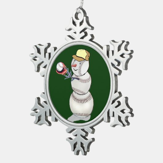 Baseball Snowman Tin Sneeuwvlok Ornament (Rechts)