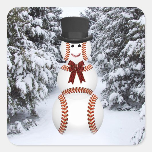 Baseball Snowman Vierkante Sticker (Voorkant)