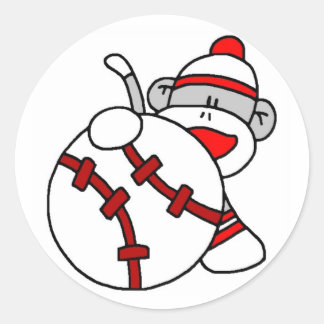 Baseball Sock Monkey Ronde Sticker