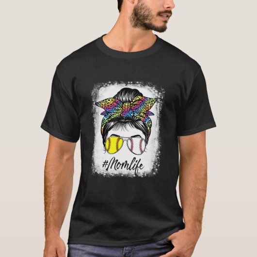 Baseball Softbal Moeder Leven Rommelige Knot Tie D T-shirt (Voorkant)