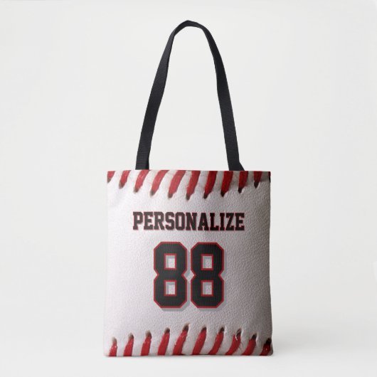 Baseball Softball Aangepaste Naam en Nummer Tote Bag (Voorkant)