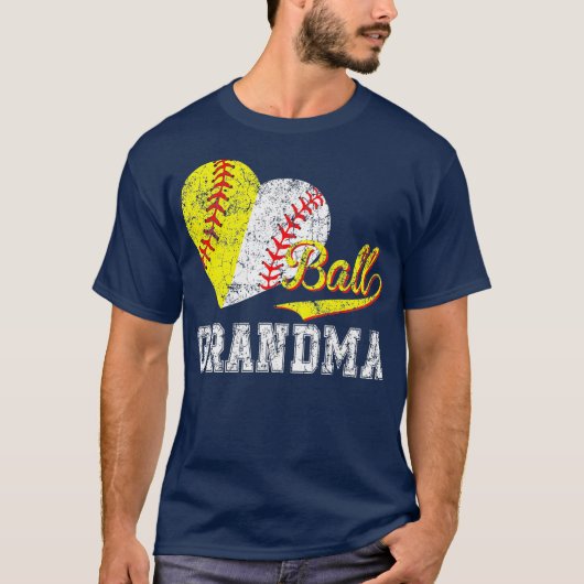 Baseball Softball Ball Heart Grandma Moederdag T-shirt (Voorkant)