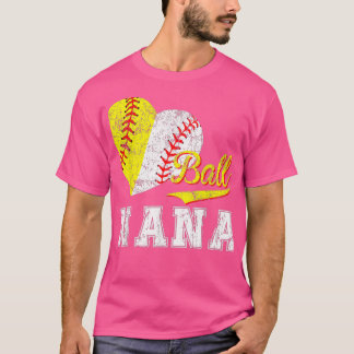 Baseball Softball Ball Heart Nana Moederdag T-shirt