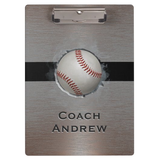 Baseball Softball Coach Aangepaste naam Faux Metal Klembord (Voorkant)