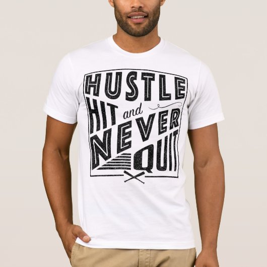 Baseball Softball Hustle Hit & Nooit stoppen T-shirt (Voorkant)