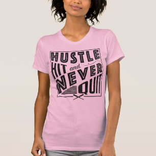 Baseball Softball Hustle Hit & Nooit stoppen T-shirt
