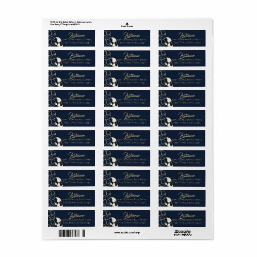 Baseball Softball Marine Blauw en Goud Adres Etiket (Full Sheet)