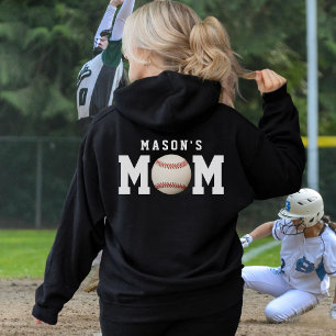 Baseball Softball Moeder Naam Kind Ouder Zwart Hoodie