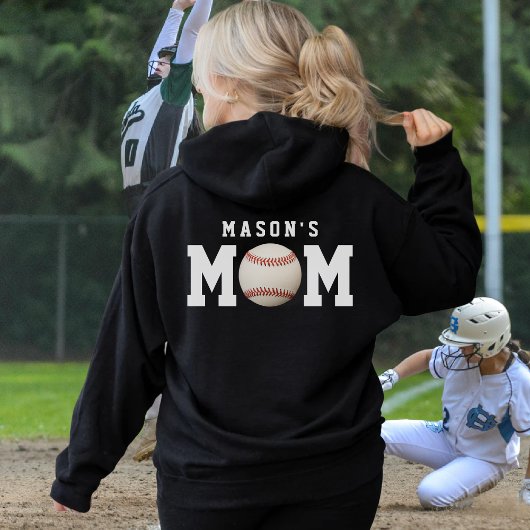 Baseball Softball Moeder Naam Kind Ouder Zwart Hoodie