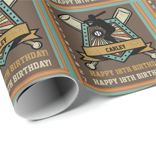 Baseball Softball Naam Leeftijd Nummer Verjaardag Cadeaupapier (Rol Hoek)