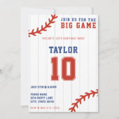 Baseball Softball Pinstripe 10e Verjaardagsfeestje Kaart (Voorkant)