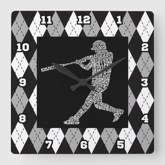 Baseball Softball Player Typografische wandklok (Voorkant)