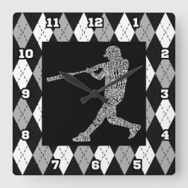 Baseball Softball Player Typografische wandklok