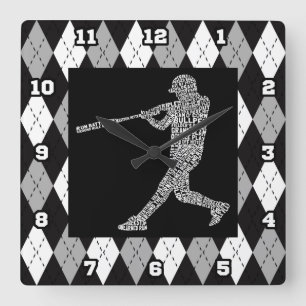 Baseball Softball Player Typografische wandklok