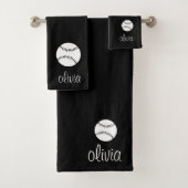 Baseball/Softball Script Girly Monogram Naam Bad Handdoek (Insitu)