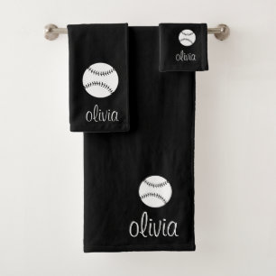 Baseball/Softball Script Girly Monogram Naam Bad Handdoek