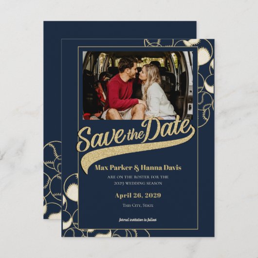 Baseball sparen de Datum met Foto Save The Date (Voorkant / Achterkant)