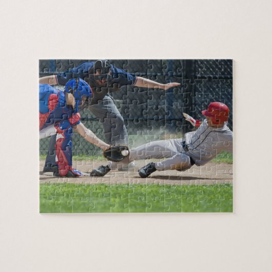 Baseball-speler die in bord glijdt legpuzzel (Horizontaal)