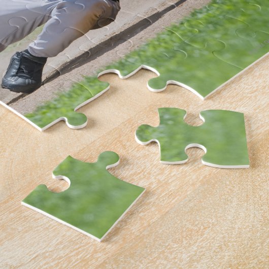 Baseball-speler die in bord glijdt legpuzzel (Zijkant)
