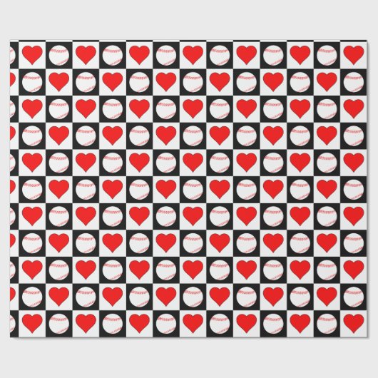 Baseball speler Rode Hart Checker Patroon Cadeaupapier (Vlak)