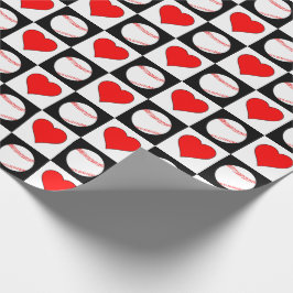 Baseball speler Rode Hart Checker Patroon Cadeaupapier