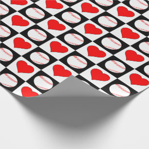 Baseball speler Rode Hart Checker Patroon Cadeaupapier