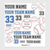 Baseball speler Team Naam Nummer Jaar Sticker (Vel)