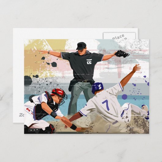 Baseball-speler veilig thuis in bord briefkaart (Voorkant / Achterkant)